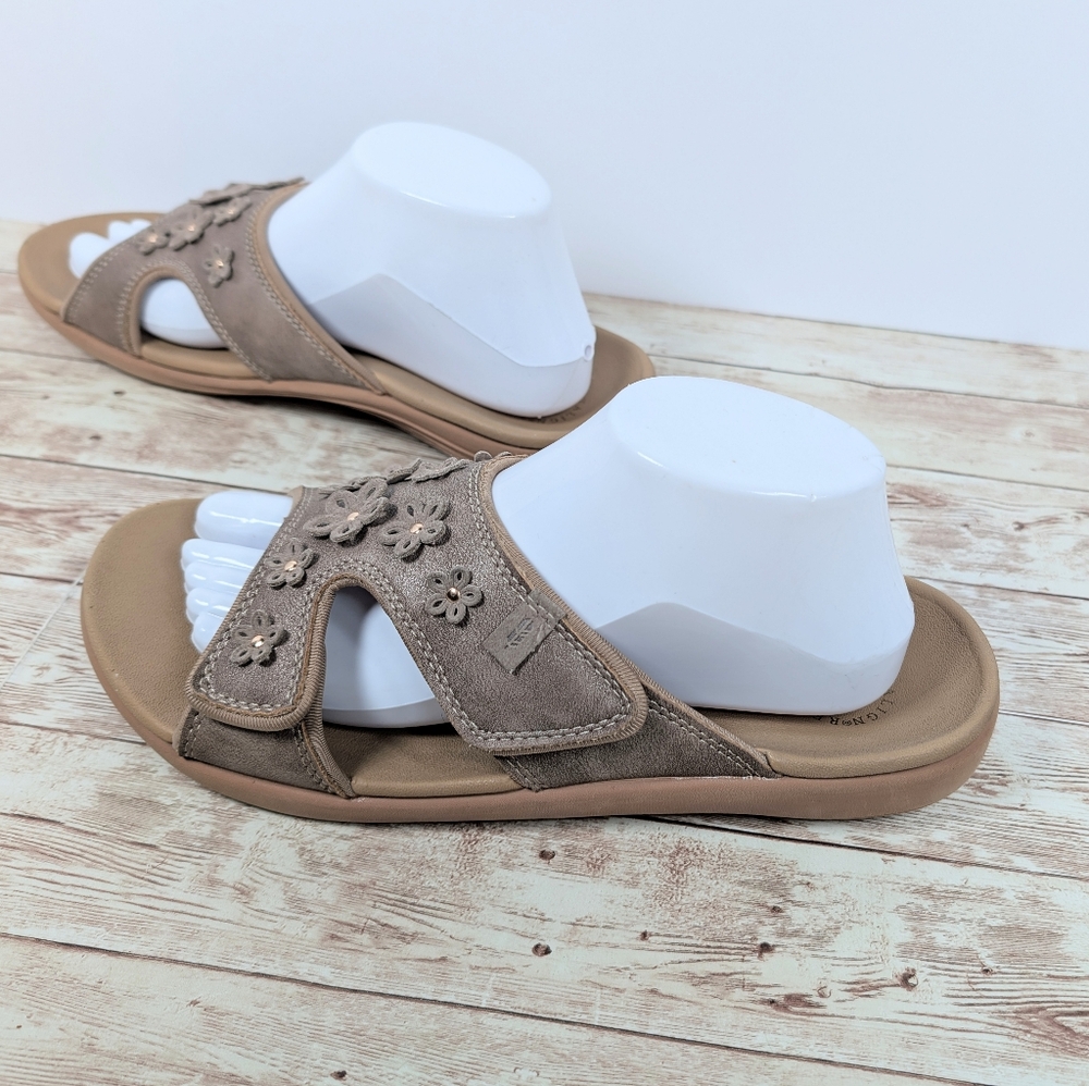 Revitalign Kholo Hampton "Bronze" Tan Velcro Strap Open Toe Slide Sandals 10 - Picture 2 of 13